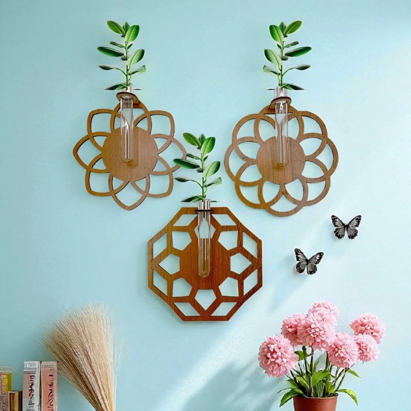 گلدان دیواری قلمه زنی مدل اسلیمی سه تکه چوبی